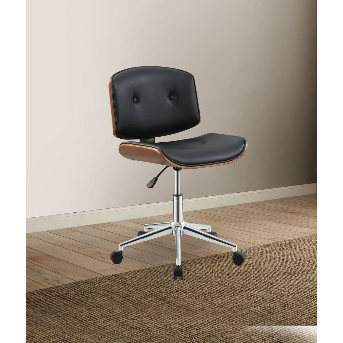 Camila Office Chair in Black PU & Walnut