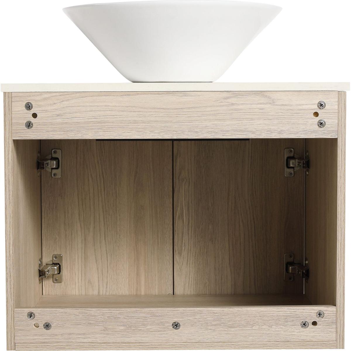 24" Modern Design Float Bathroom Vanity With Ceramic Basin Set, Wall Mounted White Oak Vanity With Soft Close Door, KD-PackingD-Packing Pieces