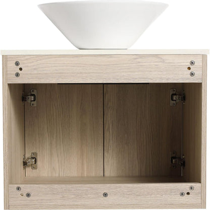 24" Modern Design Float Bathroom Vanity With Ceramic Basin Set, Wall Mounted White Oak Vanity With Soft Close Door, KD-PackingD-Packing Pieces