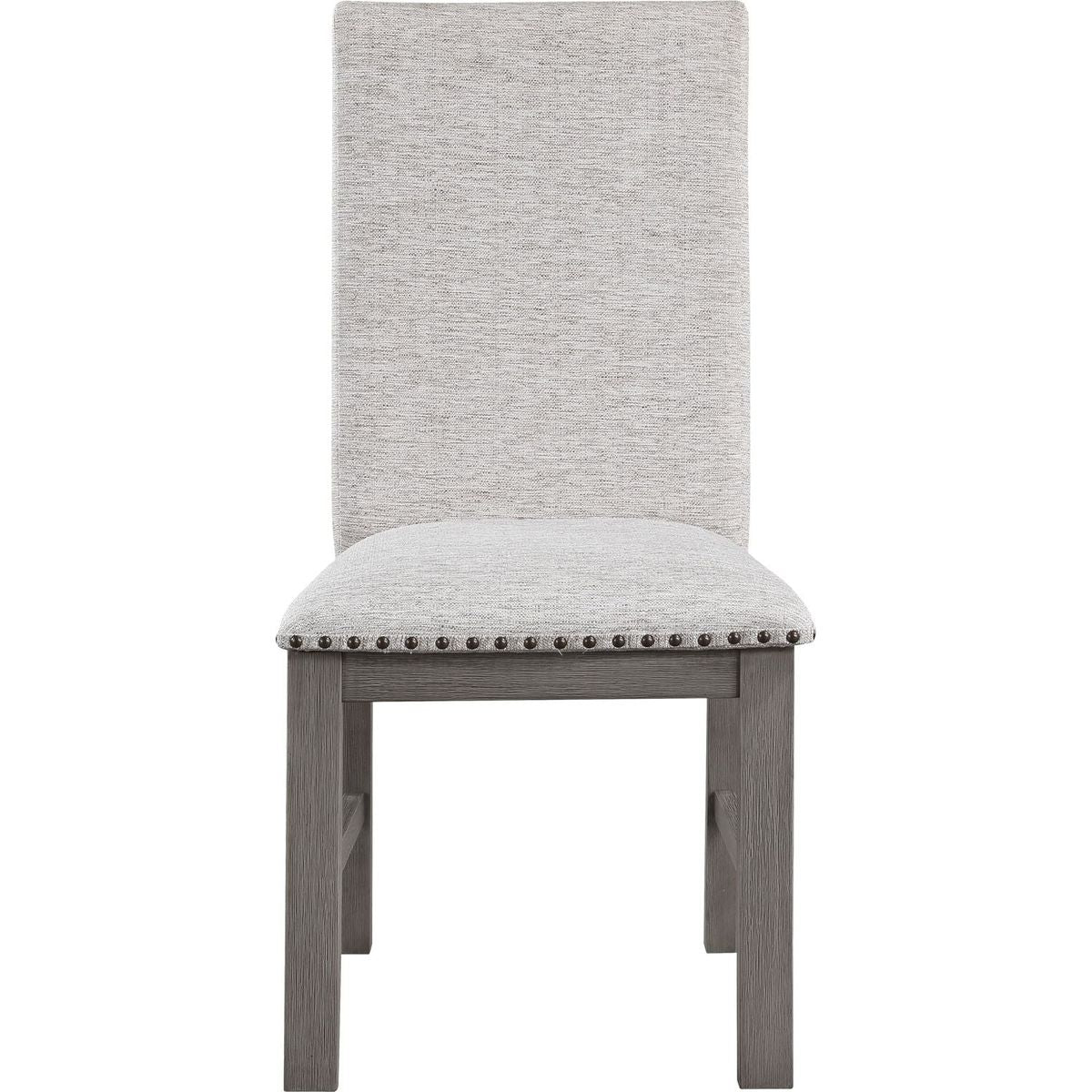 Dining Chairs 2pc Set Beige Fabric Upholstered Seat and Back Nailhead Trim Gray Finish Wood Frame Rustic Design Dining Furniture