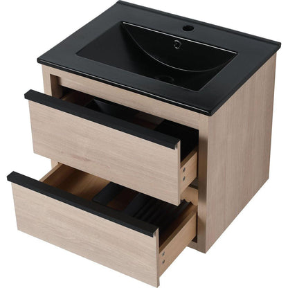 24" Bathroom Vanity, With Black Ceramic Sink And 2 Soft Close Drawers (BLO-G-BL9060BK)W1286S