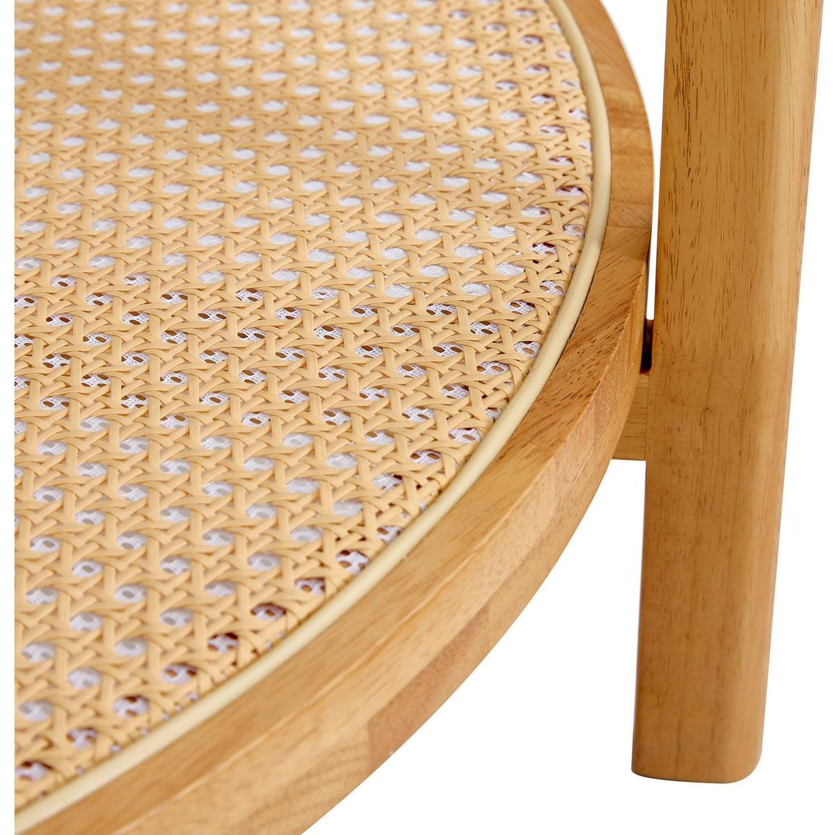 Modern simple circular double-layer solid wood tea table rattan woven Chinese side table small round table suitable for living room, dining room and bedroom