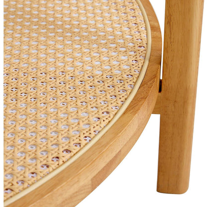 Modern simple circular double-layer solid wood tea table rattan woven Chinese side table small round table suitable for living room, dining room and bedroom