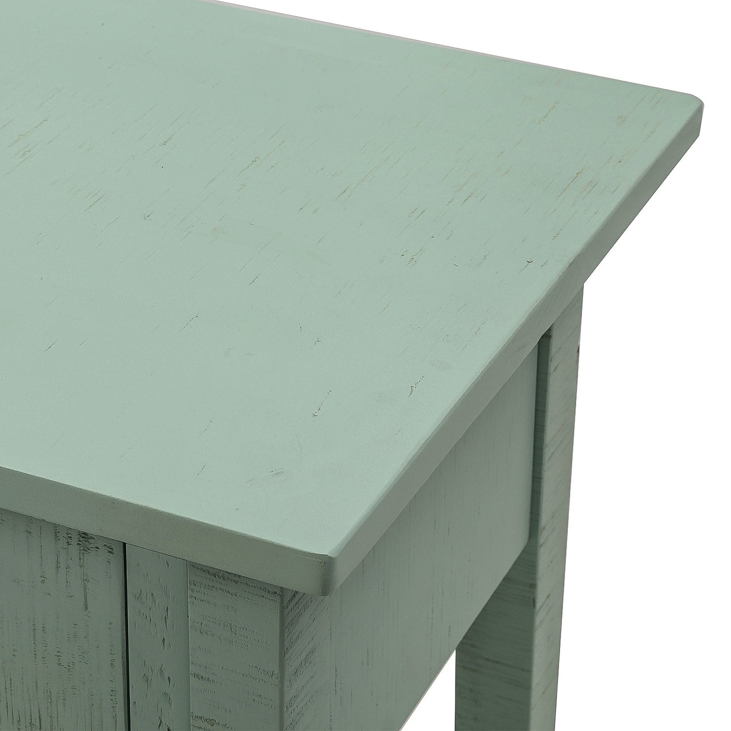 Rustic Brushed Texture Entryway Table Console Table with Drawers and Bottom Shelf for Living Room (Tiffany Blue)