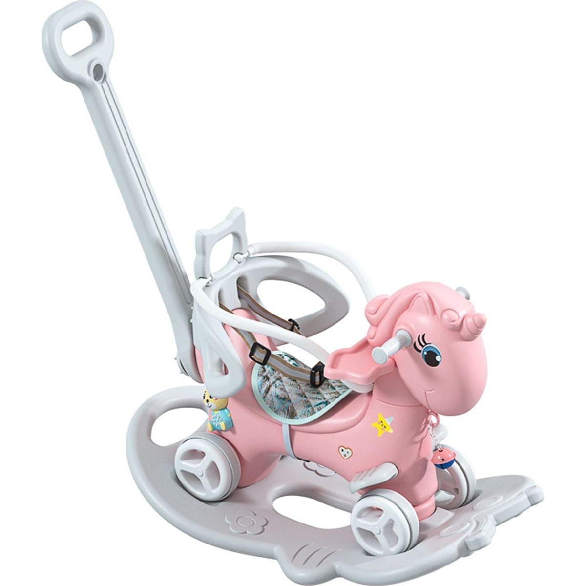 Rocking Horse for Toddlers, Balance Bike Ride On Toys with Push Handle, Backrest and Balance Board for Baby Girl and Boy, Unicorn Kids Pink Color