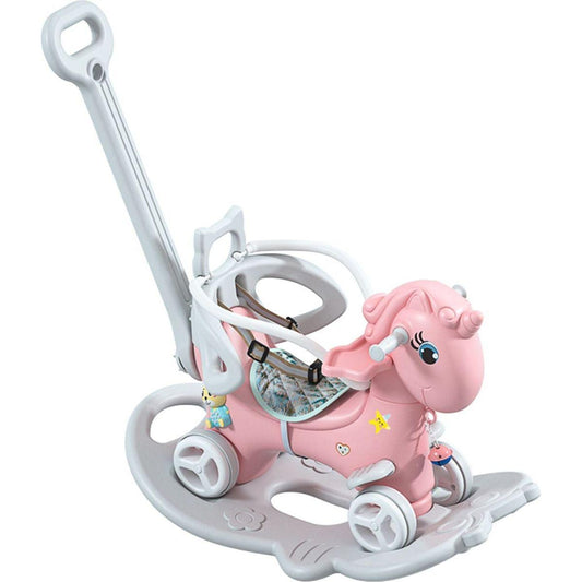 Rocking Horse for Toddlers, Balance Bike Ride On Toys with Push Handle, Backrest and Balance Board for Baby Girl and Boy, Unicorn Kids Pink Color