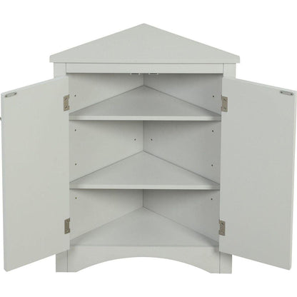 Grey Triangle Bathroom Storage Cabinet with Adjustable Shelves, Freestanding Floor Cabinet for Home Kitchen