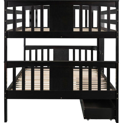 Full over Full Bunk Bed with Drawers and Ladder for Bedroom, Guest Room Furniture-Espresso