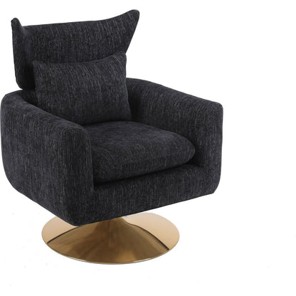 Classic Mid-Century 360-degree Swivel Accent Chair, Black Linen