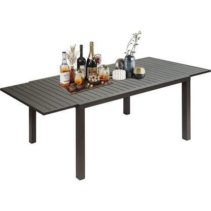 Patio Dining Expandable Table, Metal Aluminum Outdoor Table for 6-8 Person Rectangular Table for Garden Lawn Porch Bistro (Black, 1 Table)