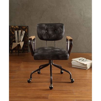 Hallie Office Chair in Vintage Black Top Grain Leather