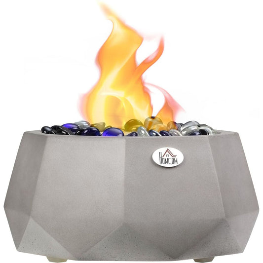 Concrete Tabletop Fireplace, 9" Portable Alcohol Fireplace with Lid for Indoor and Outdoor, 0.1 Gal Max 215 Sq. Ft., Burns up with Liquid Alcohol and Solid Alcohol, Light Grey