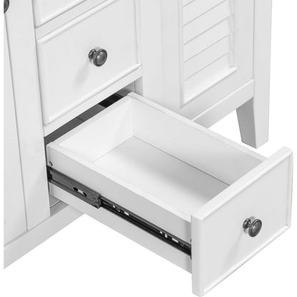 36" Bathroom Vanity without Sink, Cabinet Base Only, Two Cabinets and Five Drawers, Solid Wood Frame, White