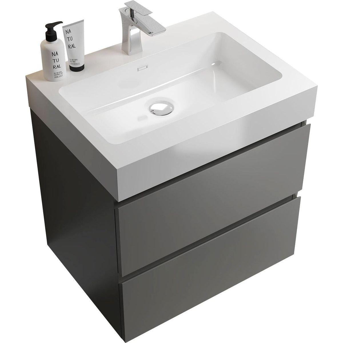 Alice 24" Gray Bathroom Vanity with Sink, Large Storage Wall Mounted Floating Bathroom Vanity for Modern Bathroom, One-Piece White Sink Basin without Drain and Faucet