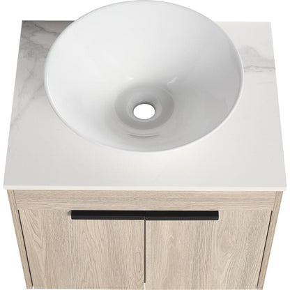 24" Modern Design Float Bathroom Vanity With Ceramic Basin Set, Wall Mounted White Oak Vanity With Soft Close Door, KD-PackingD-Packing Pieces