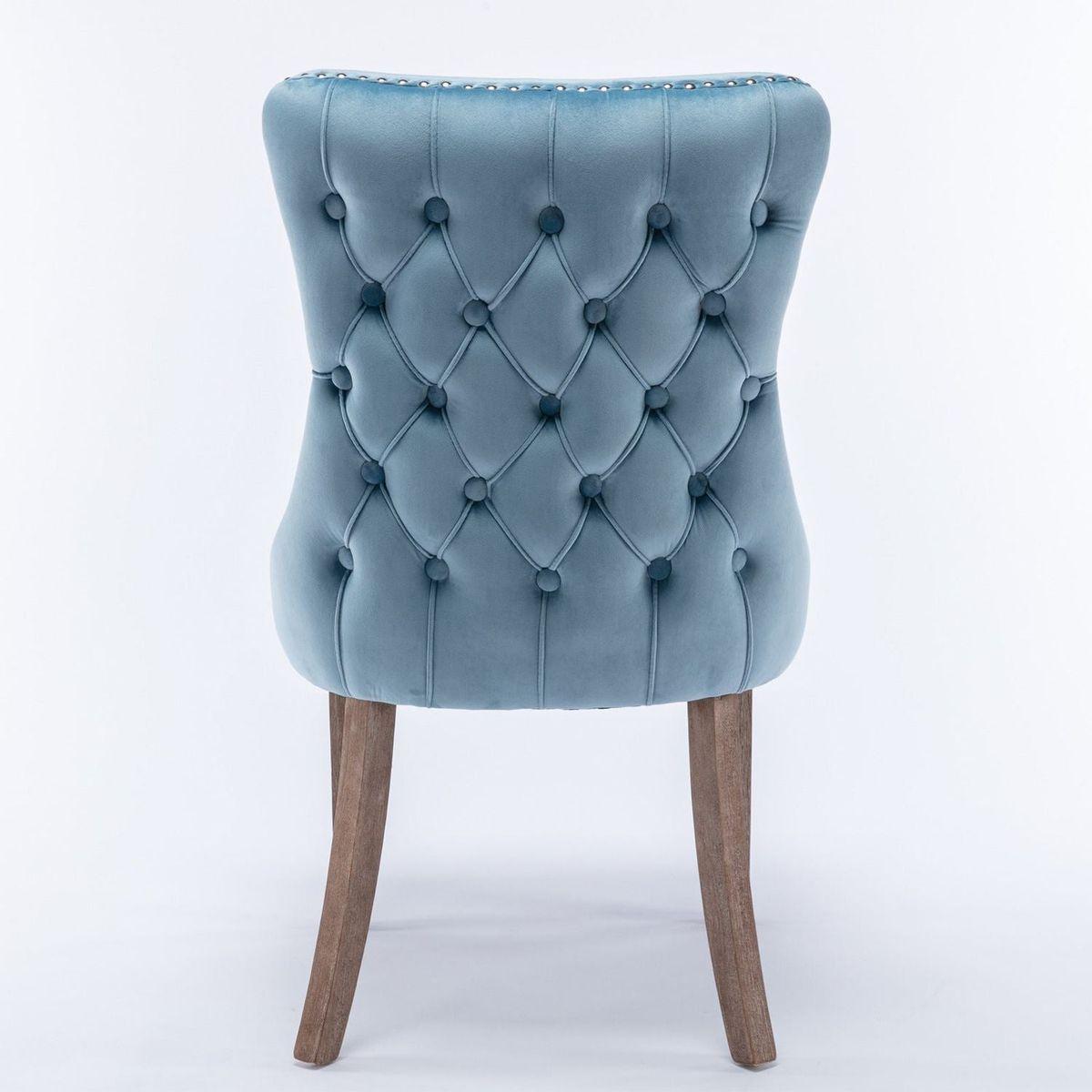 Upholstered Wing-Back Dining Chair with Backstitching Nailhead Trim and Solid Wood Legs, Set of 2, Light Blue, 8809LB, KD