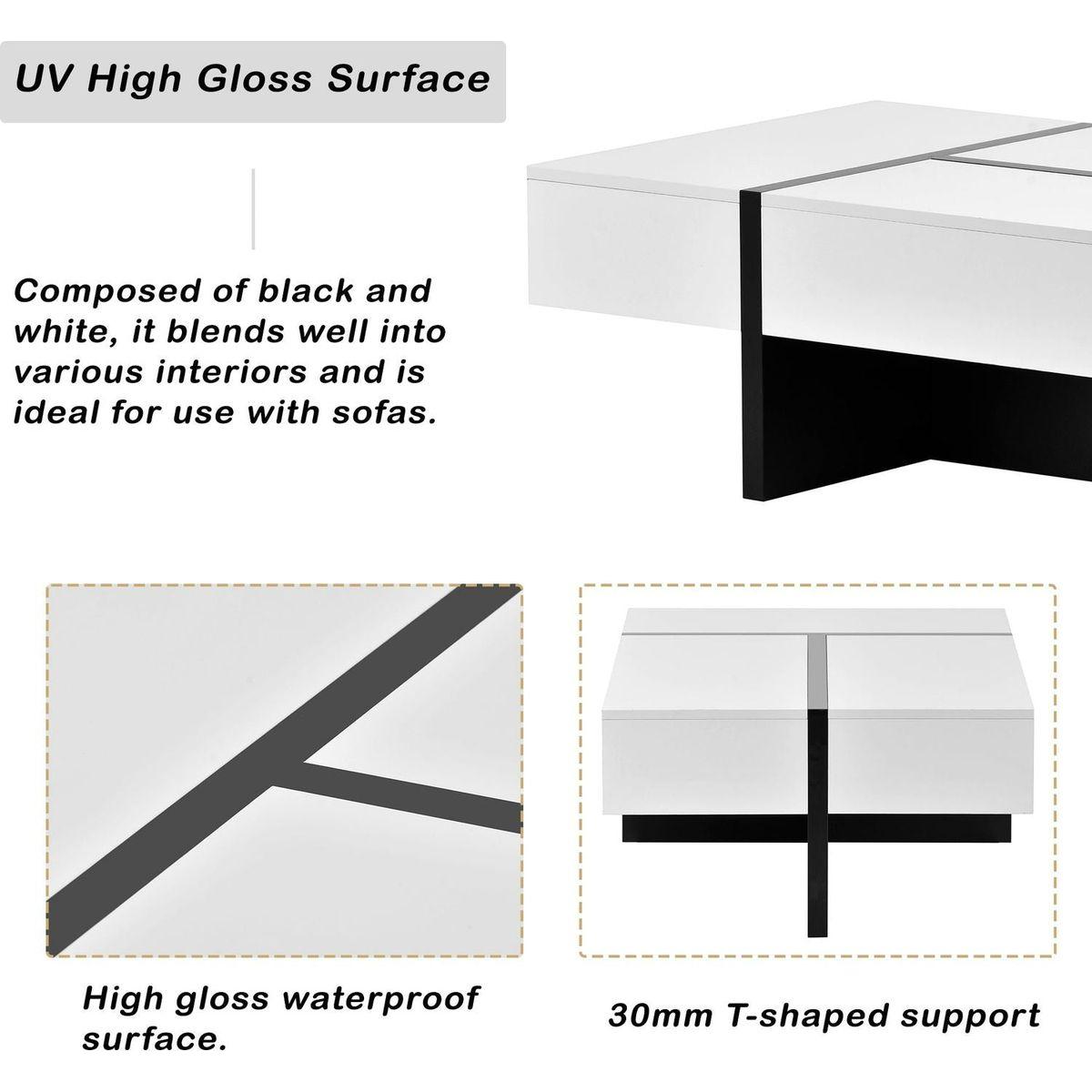 Contemporary Rectangle Design Living Room Furniture, Modern High Gloss Surface Cocktail Table, Center Table for Sofa or Upholstered Chairs5.2x25.5x13.7in