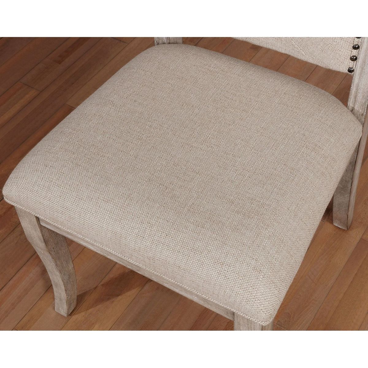 Natural Rustic Tone Set of 2 Dining Chairs Beige Fabric Tufted back Chairs Nailhead trim Upholstered Seat Glam Transitional