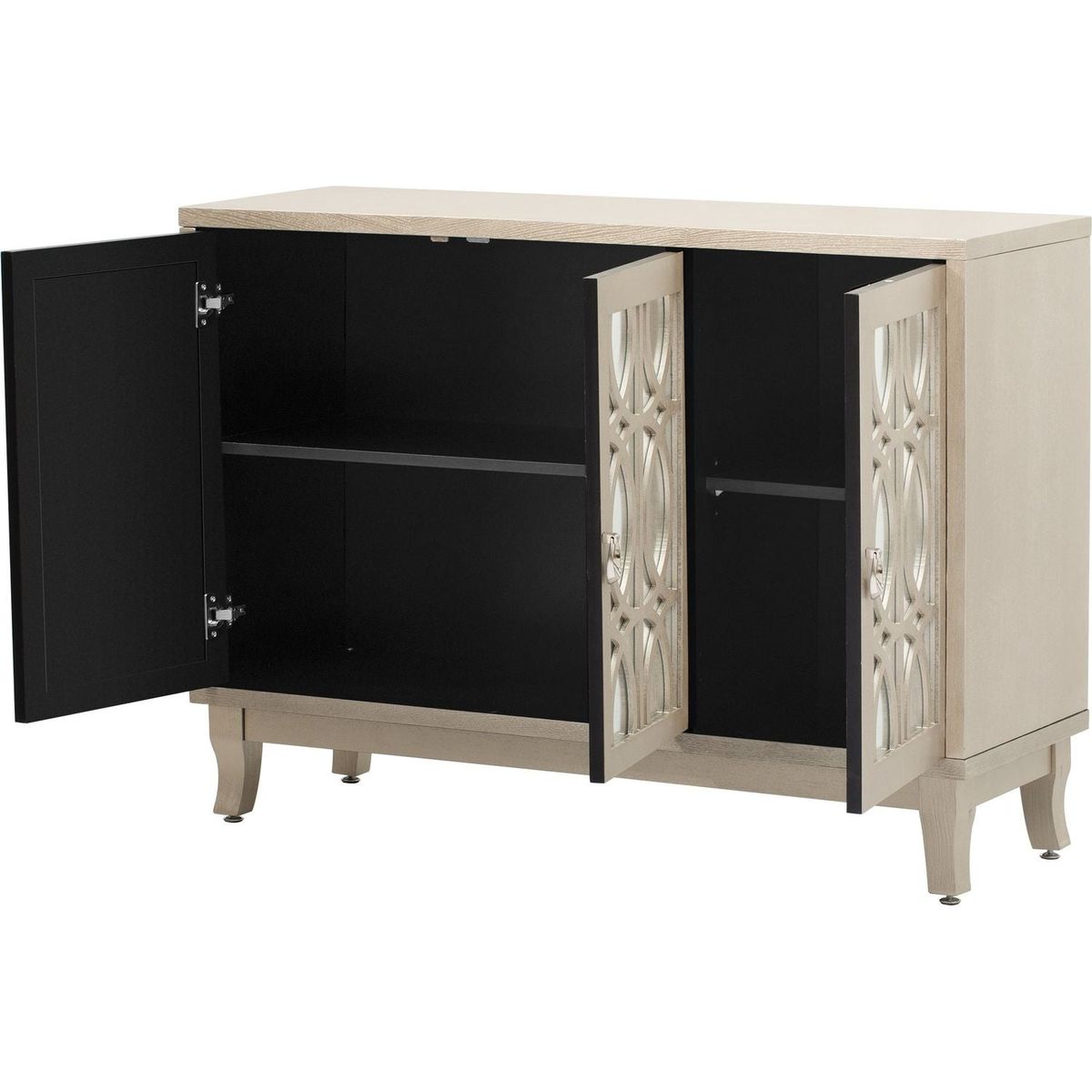 Sideboard with Glass Doors, 3 Door Mirrored Buffet Cabinet with Silver Handle for Living Room, Hallway, Dining Room (Champagne Gold)