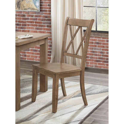 Casual Brown Finish Side Chairs Set of 2 Pine Veneer Transitional Double-X Back Design Dining Room Furniture