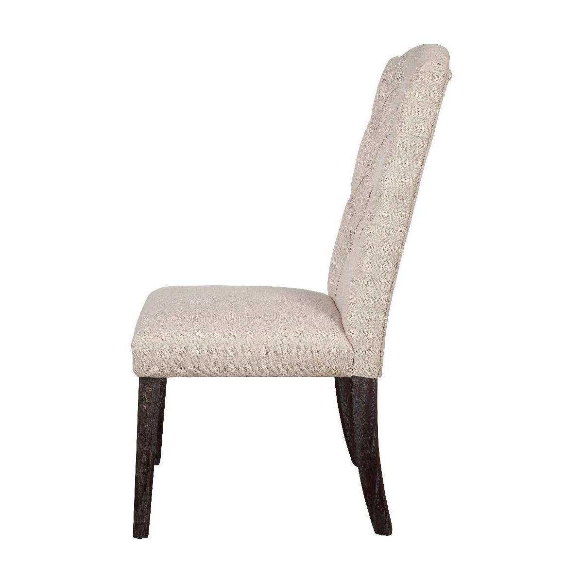 Gerardo Side Chair (Set-2) in Beige Linen & Weathered Espresso