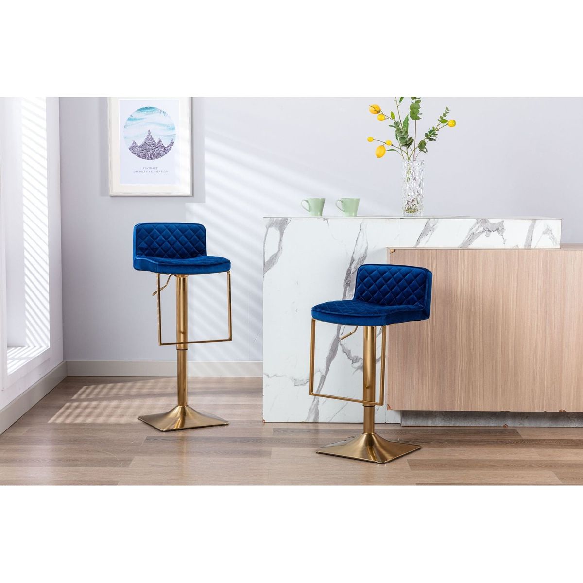 Bar Stools - Swivel Barstool Chairs with Back, Modern Pub Kitchen Counter Height, velvet