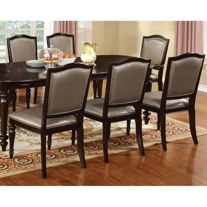 Transitional Set of 2 Side Chairs Dark Walnut Pewter Solid wood Chair Padded Leatherette Upholstered Seat Turned Legs Kitchen Dining Room Furniture