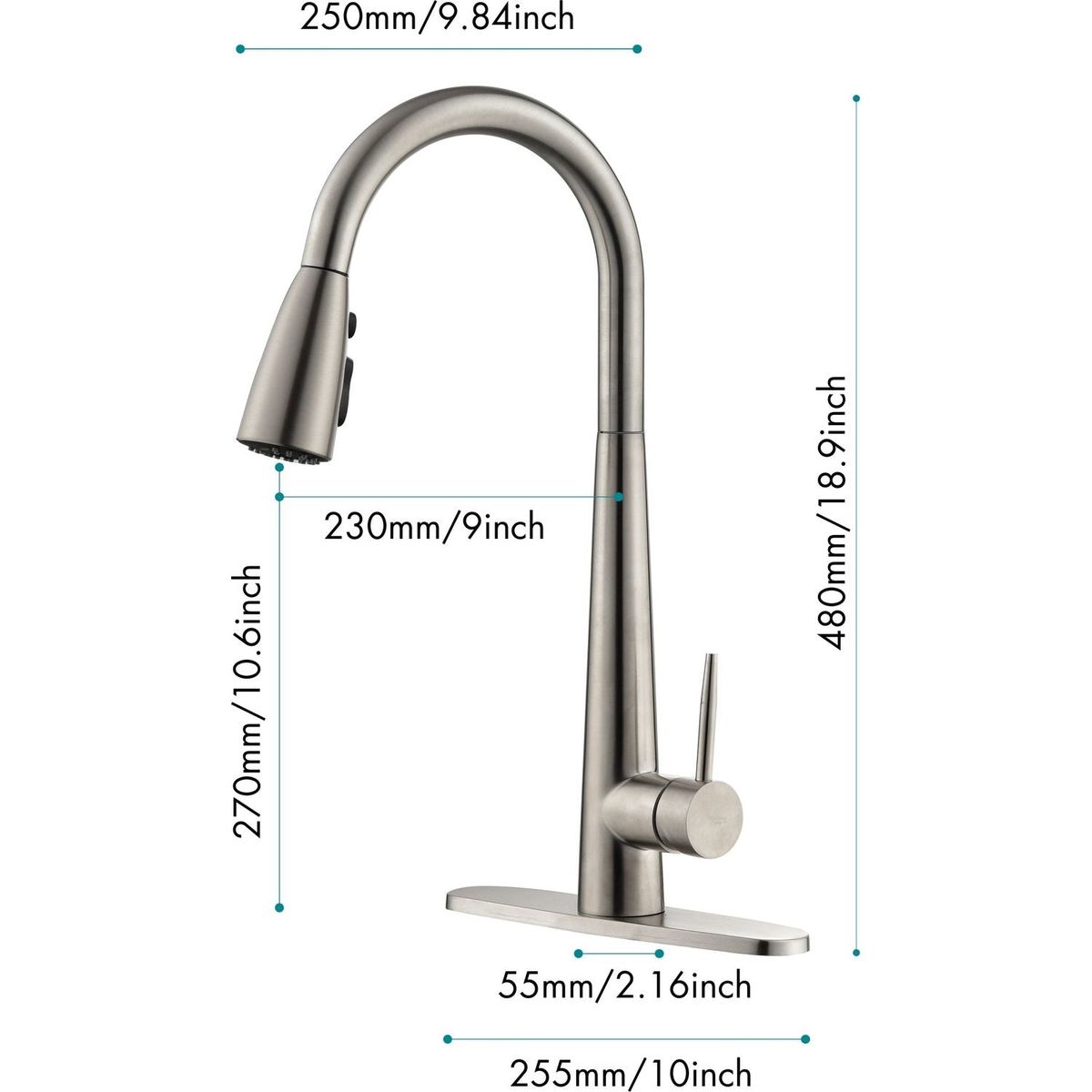 Kitchen Faucet with Pull Down Sprayer Brushed Nickel, High Arc Single Handle Kitchen Sink Faucet with Deck Plate, Commercial Modern Stainless Steel Kitchen Faucets