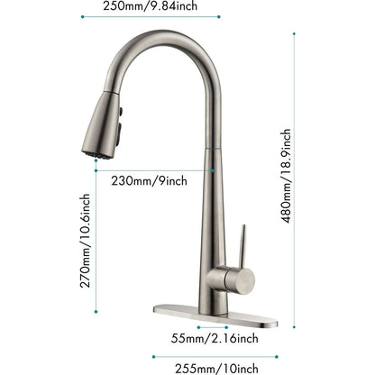 Kitchen Faucet with Pull Down Sprayer Brushed Nickel, High Arc Single Handle Kitchen Sink Faucet with Deck Plate, Commercial Modern Stainless Steel Kitchen Faucets