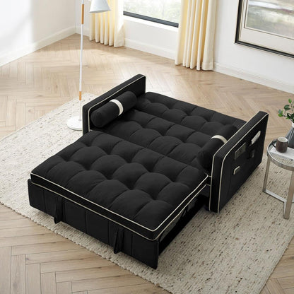 Modern 55.5" Pull Out Sleep Sofa Bed 2 Seater Loveseats Sofa Couch with side pockets, Adjustable Backrest and Lumbar Pillows for Apartment Office Living Room