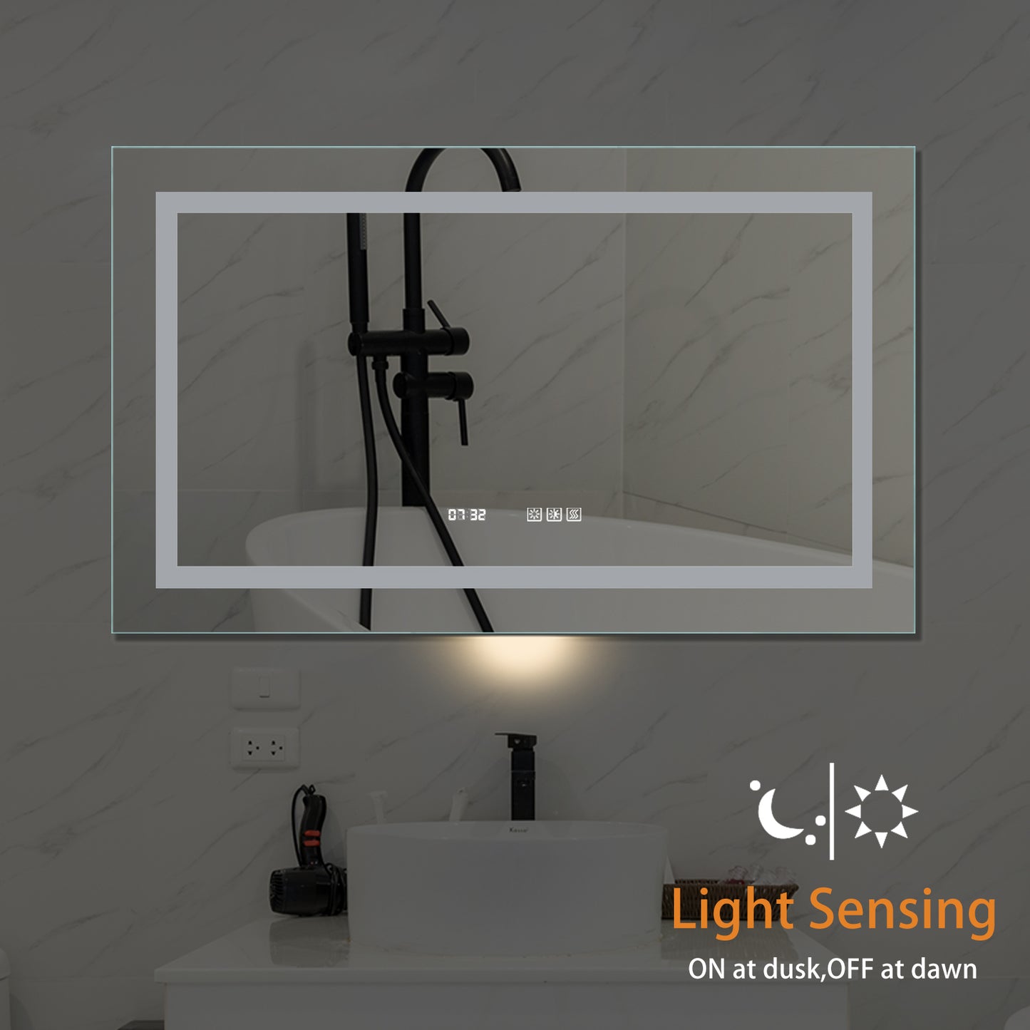 LED Bathroom Vanity Mirror, 40 x 24 inch, Anti Fog, Night Light, Time, Temperature, Dimmable, Color Temper 3000K-6400K, 90+ CRI, Horizontal Wall Mounted Only