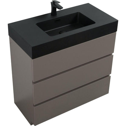 Alice 36" Gray Bathroom Vanity with Sink, Large Storage Freestanding Bathroom Vanity for Modern Bathroom, One-Piece Black Sink Basin without Drain and Faucet