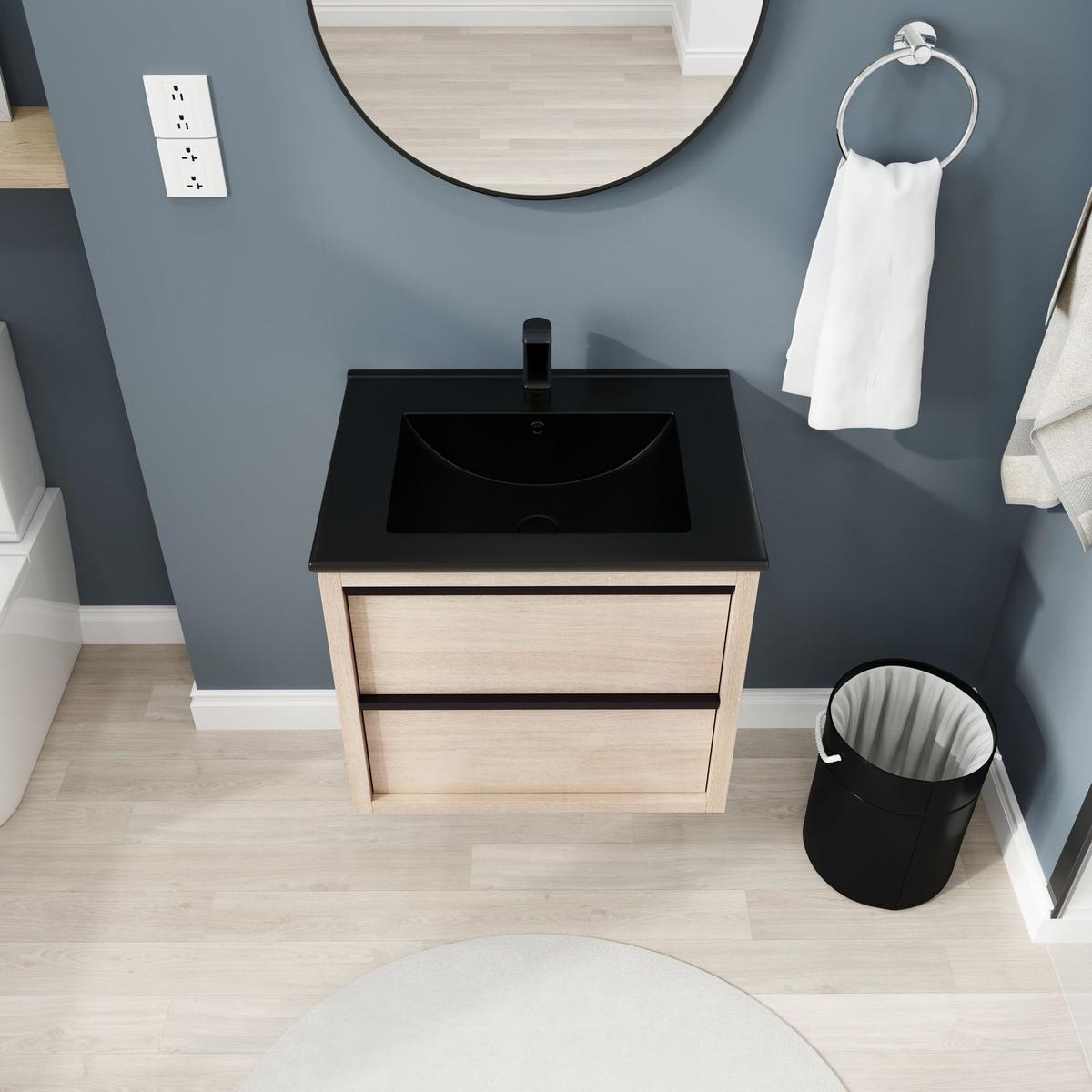 24" Bathroom Vanity, With Black Ceramic Sink And 2 Soft Close Drawers (BLO-G-BL9060BK)W1286S