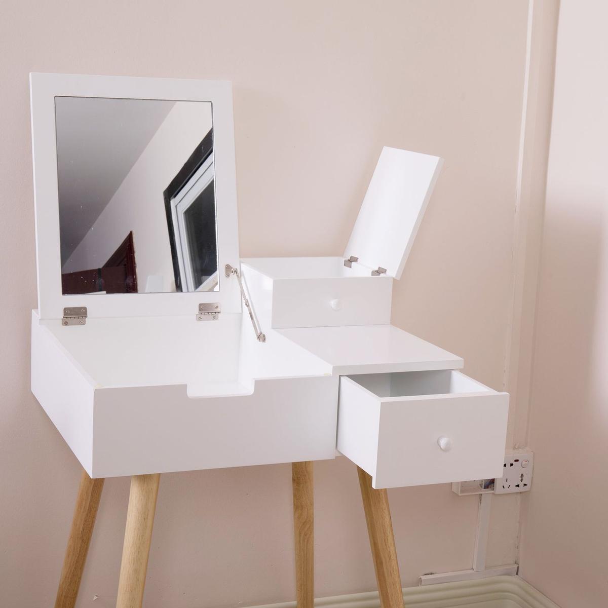 Wooden Vanity Desk Flip-top Dressing Mirror Writing table Computer Desk, White