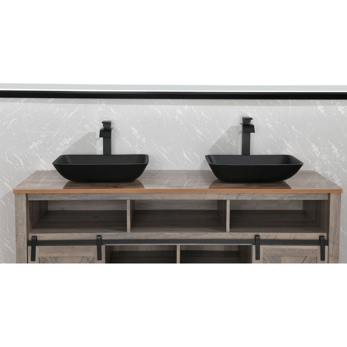 13.0" L -18.13" W -4" H Matte Shell Glass Rectangular Vessel Bathroom Sink in Black with Matte Black Faucet and Pop-Up Drain in Matte Black