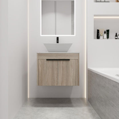 24" Modern Design Float Bathroom Vanity With Ceramic Basin Set, Wall Mounted White Oak Vanity With Soft Close Door, KD-PackingD-Packing Pieces