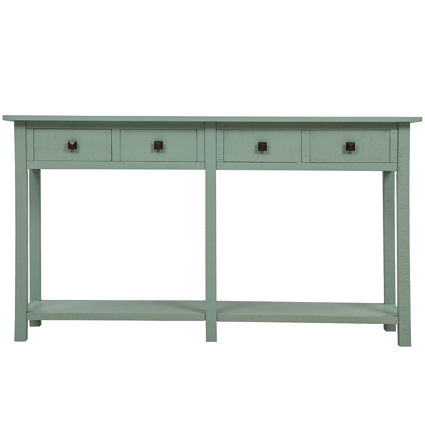 Rustic Brushed Texture Entryway Table Console Table with Drawers and Bottom Shelf for Living Room (Tiffany Blue)