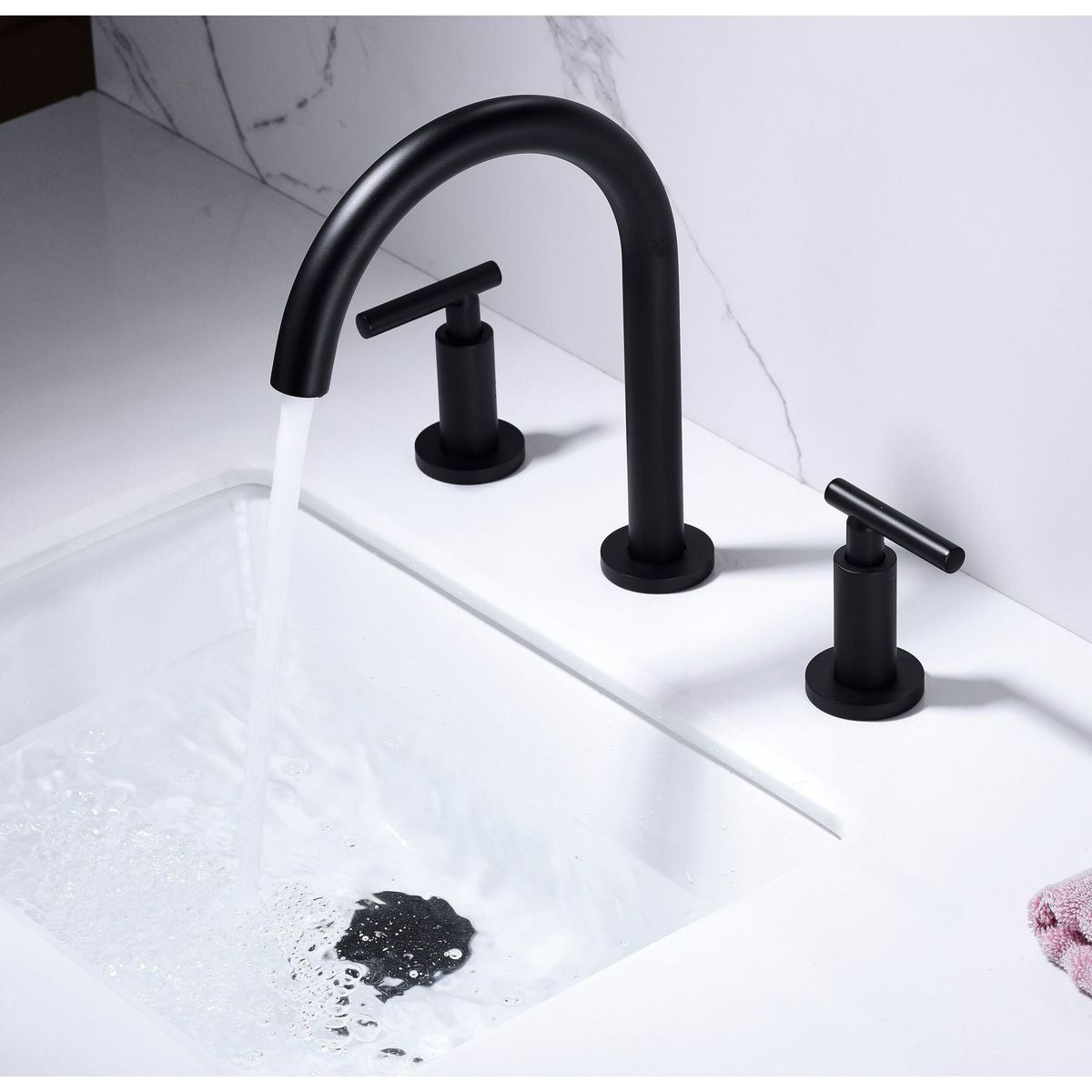 Two Handle High Arc Widespread Bathroom Sink Faucet 3 Hole