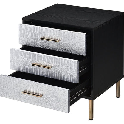 Myles Nightstand, Black, Silver & Gold Finish