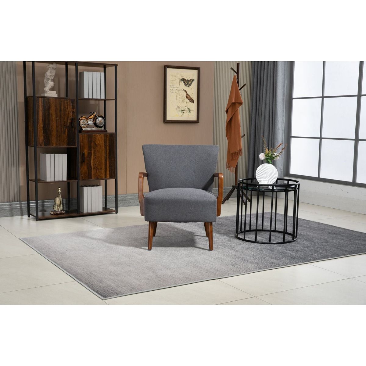 Wood Frame Armchair, Modern Accent Chair Lounge Chair for Living Room