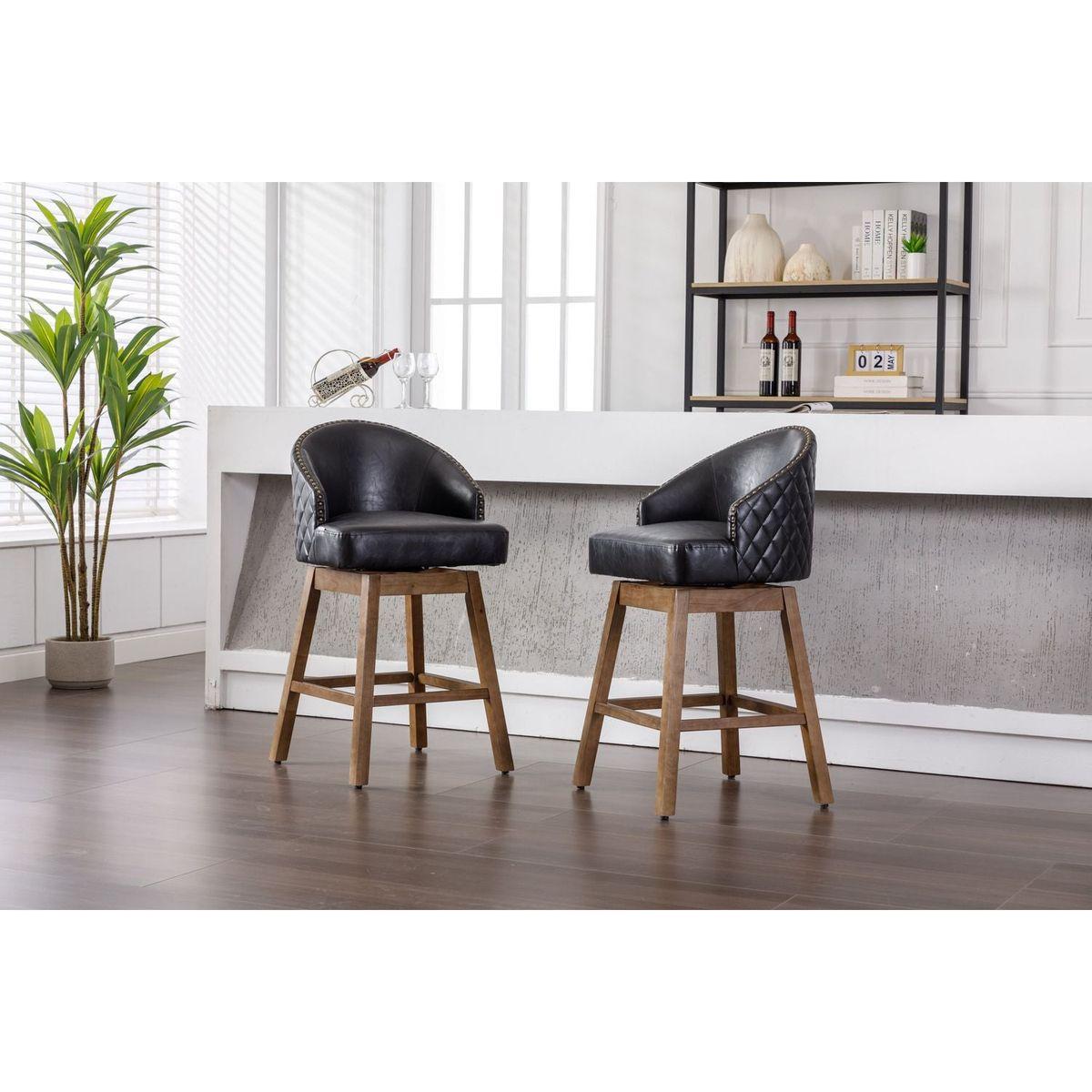 Bar Stools Set of 2 Counter Height Chairs with Footrest for Kitchen, Dining Room And 360 Degree Swivel