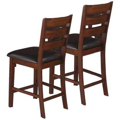 Set of 2 Chairs Dining Room Furniture Antique walnut Wood Finish Cushioned Solid wood Counter Height Chairs Faux Leather Cushion