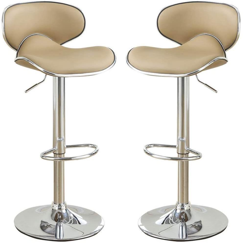 Brown Faux Leather PVC Bar Stool Counter Height Chairs Set of 2 Adjustable Height Kitchen Island Stools