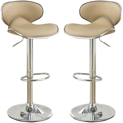 Brown Faux Leather PVC Bar Stool Counter Height Chairs Set of 2 Adjustable Height Kitchen Island Stools