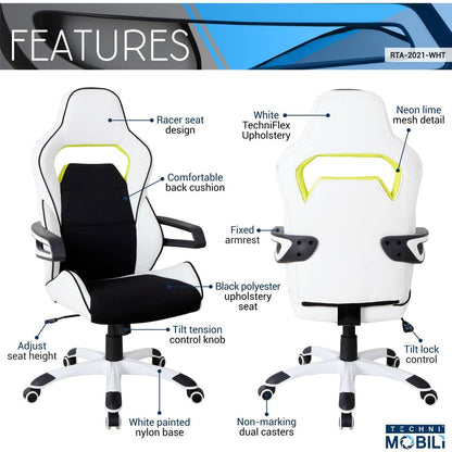 Ergonomic Essential Racing Style Home & Office Chair, White