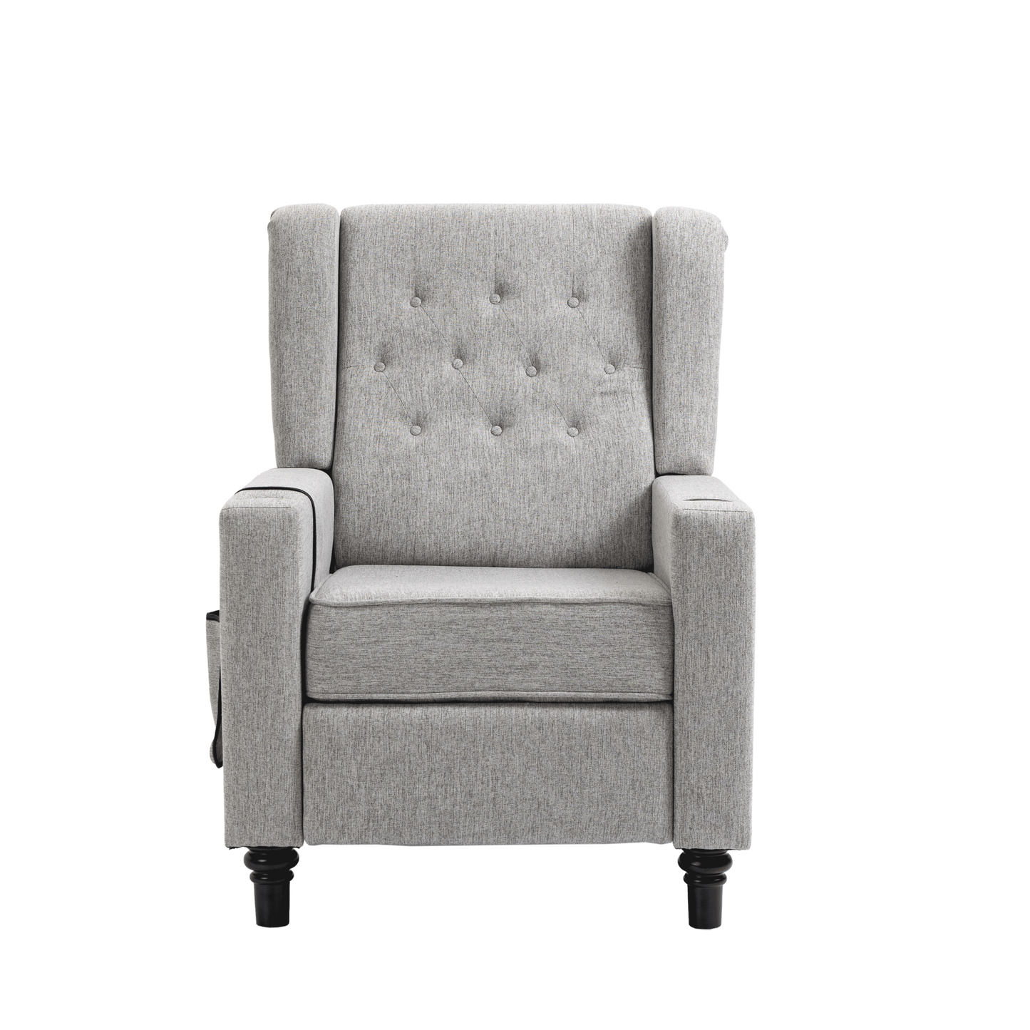 Arm Pushing Recliner Chair, Modern Button Tufted Wingback Push Back Recliner Chair, Living Room Chair Fabric Pushback Manual Single Reclining Sofa Home Theater Seating for Bedroom, Light Gray