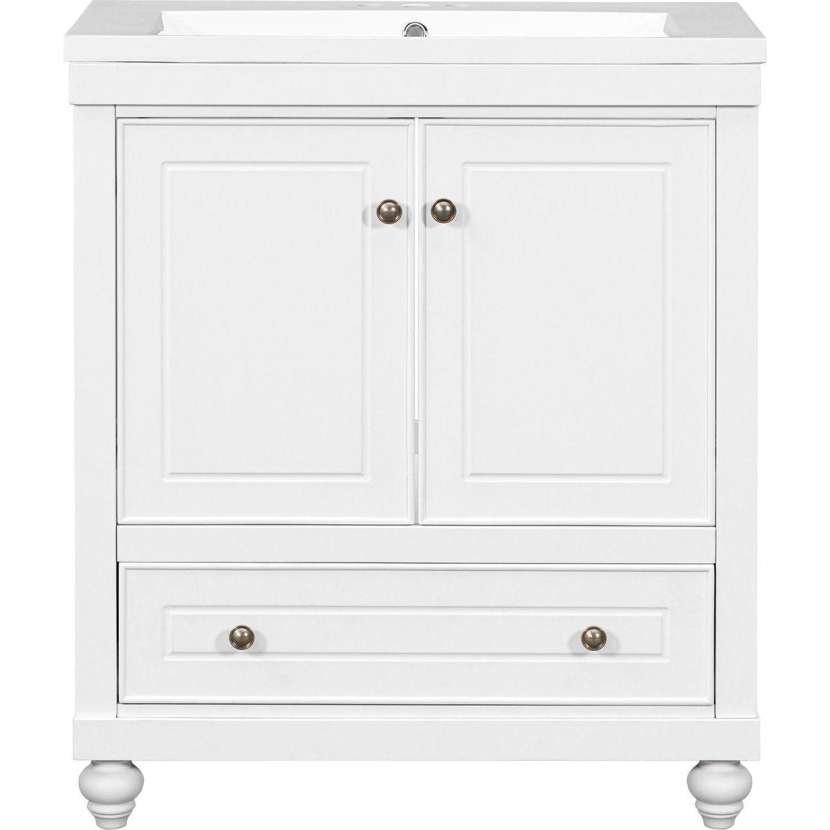 30" Bathroom Vanity with Sink, Combo, Cabinet with Doors and Drawer, Solid Frame and MDF Board, White