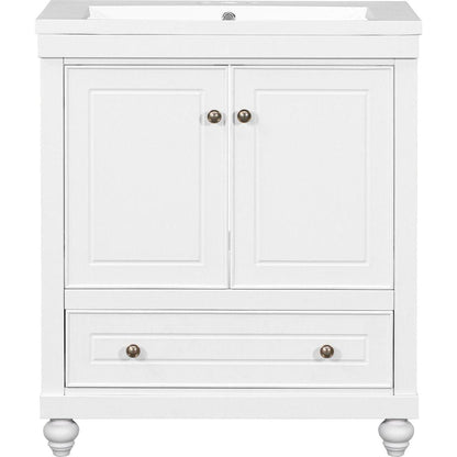 30" Bathroom Vanity with Sink, Combo, Cabinet with Doors and Drawer, Solid Frame and MDF Board, White