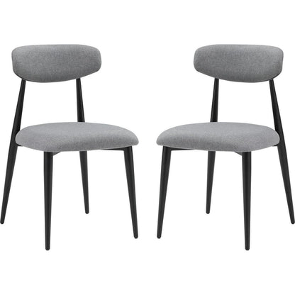 Modern Dining Chairs Set of 2, Curved Backrest Round Upholstered and Metal Frame, Grey