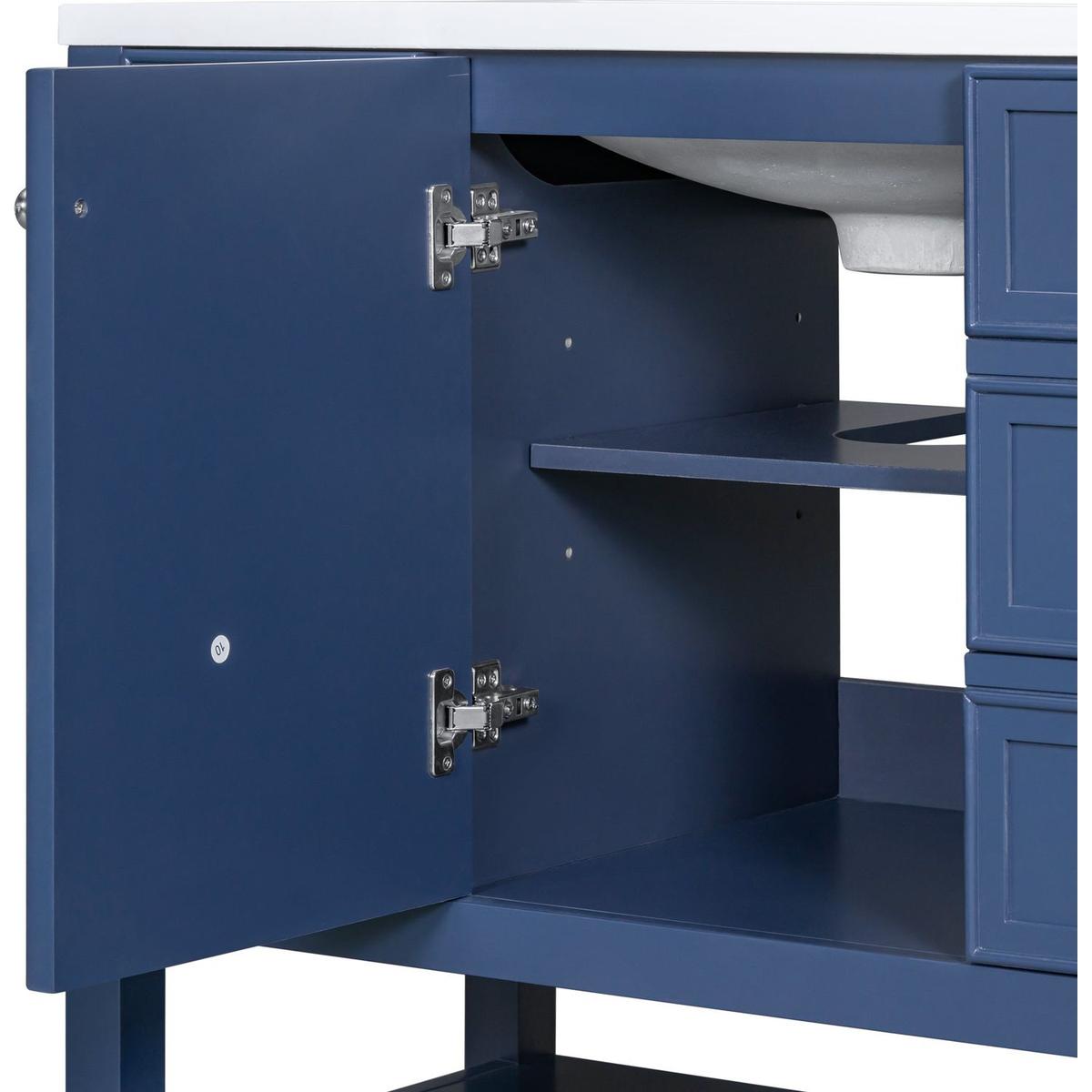 36" Bathroom Vanity without Sink, Cabinet Base Only, One Cabinet and three Drawers, Blue